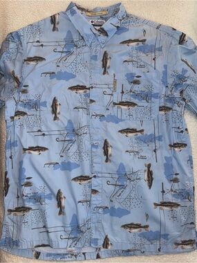 Columbia River Lodge Fishing Shirt Men’s Large Bass Fish Button Up